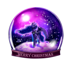 Size: 1024x1024 | Tagged: safe, artist:princessdoragon, princess luna, g4, female, raised hoof, snow, snow globe, solo, spread wings