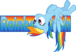 Size: 1086x735 | Tagged: safe, artist:zacatron94, rainbow dash, pegasus, pony, g4, banner, female, simple background, solo, text, transparent background, upside down