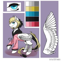 Size: 2045x2022 | Tagged: safe, artist:kjk-comics, oc, oc only, oc:whiteout, clothes, fishnet stockings, heart eyes, high res, hoodie, reference sheet, solo, wingding eyes