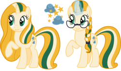 Size: 1247x726 | Tagged: safe, artist:cloudy glow, oc, oc only, oc:cloudy glow, pony, unicorn, alternate hairstyle, female, glasses, glowing horn, horn, mare, raised hoof, reference sheet, simple background, transparent background