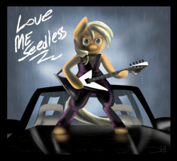 Size: 1280x1162 | Tagged: safe, artist:fauxsquared, applejack, earth pony, anthro, unguligrade anthro, trixie is magic, g4, car, electric guitar, explorer, female, guitar, musical instrument, solo