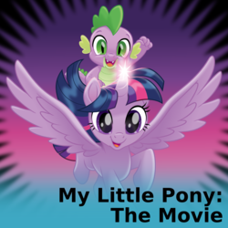 Size: 1024x1024 | Tagged: safe, artist:cheezedoodle96, spike, twilight sparkle, alicorn, dragon, pony, derpibooru, g4, my little pony: the movie, .svg available, dragons riding ponies, duo, female, flying, gradient background, male, mare, meta, riding, spike riding twilight, spoilered image joke, svg, twilight sparkle (alicorn), vector, windswept mane