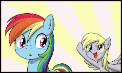 Size: 500x300 | Tagged: safe, artist:uotapo, edit, edited screencap, screencap, derpy hooves, rainbow dash, pegasus, pony, g4, the last roundup, animated, butt touch, comic, female, gif, heart, hoof on butt, i just don't know what went wrong, kiss mark, lesbian, lipstick, mare, ship:derpydash, shipping