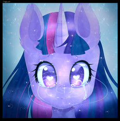 Size: 2080x2100 | Tagged: safe, artist:clefficia, twilight sparkle, g4, bust, crying, female, heart eyes, high res, portrait, puddle, rain, reflection, solo, wingding eyes