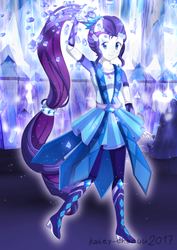 Size: 2894x4093 | Tagged: safe, artist:kateychazuu, rarity, equestria girls, g4, my little pony equestria girls: legend of everfree, boots, clothes, crystal guardian, dress, female, geode of shielding, high heel boots, high res, looking at you, magic, magical geodes, ponied up, pony ears, ponytail, smiling, solo