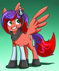 Size: 1000x1200 | Tagged: safe, artist:ozzyhugo, oc, oc only, pegasus, pony, clothes, scarf, socks, solo, spread wings
