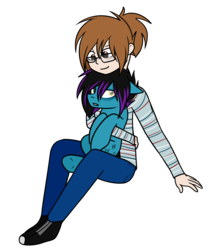 Size: 1642x1900 | Tagged: safe, artist:despotshy, oc, oc only, oc:despy, earth pony, human, pony, clothes, female, holding a pony, mare, simple background, sitting, transparent background