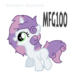 Size: 522x524 | Tagged: safe, artist:mixelfangirl100, oc, oc only, oc:thunder diamond, pony, unicorn, blank flank, female, filly, offspring, parent:soarin', parent:sweetie belle, parents:soarinbelle, simple background, solo, transparent background