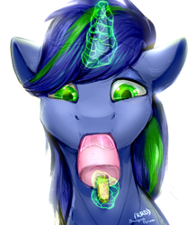 Size: 1045x1200 | Tagged: safe, artist:rrd-artist, oc, oc only, pony, food, magic, popsicle, simple background, solo, telekinesis, white background
