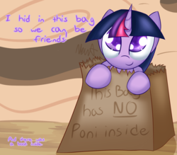 Size: 1600x1400 | Tagged: safe, artist:nevaylin, twilight sparkle, pony, unicorn, g4, bag, blatant lies, book, c:, colored pupils, cute, dialogue, female, leaning, lies, looking up, paper bag, poni, smiling, solo, starry eyes, that pony sure does love books, twiabetes, wingding eyes