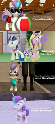 Size: 1920x4320 | Tagged: safe, artist:red4567, princess cadance, princess flurry heart, shining armor, pony, g4, 3d, arrested, artic, baby, baby pony, beach ball, clothes, cold, diaper, graffiti, high res, nudist, paint, police officer, princess punny heart, source filmmaker, sunglasses, swimsuit, we don't normally wear clothes