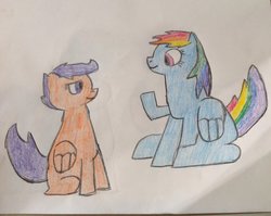 Size: 800x637 | Tagged: safe, artist:vazquezg19, rainbow dash, scootaloo, g4, traditional art