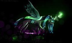 Size: 4900x2975 | Tagged: safe, artist:ice-phoenvi, queen chrysalis, changeling, changeling queen, g4, female, glowing, glowing horn, high res, horn, solo
