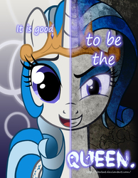 Size: 2000x2577 | Tagged: safe, artist:starbat, majesty, goblin, pony, g1, female, g1 to g4, generation leap, looking at you, open mouth, queen majesty, smiling, solo, two sided posters, two sides