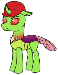 Size: 1024x1328 | Tagged: safe, artist:saturnstar14, oc, oc only, oc:berzie, changedling, changeling, changedling oc, changeling oc, hard hat, hat, simple background, solo, white background