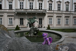 Size: 3888x2592 | Tagged: safe, artist:grandmoffpony, twilight sparkle, pegasus, pony, g4, austria, garden, high res, irl, mirabell palace, photo, ponies around the world, salzburg, solo, statue, toy