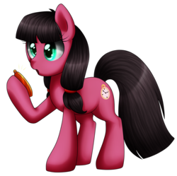 Size: 1280x1275 | Tagged: safe, artist:midnight-estelle, oc, oc only, oc:macdolia, earth pony, pony, pigtails, pocket watch, solo, surprised