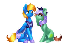 Size: 2633x1805 | Tagged: safe, artist:scarlet-spectrum, oc, oc only, oc:azure, oc:medal, pony, armor, commission, cute, female, male, simple background, sitting, straight, transparent background