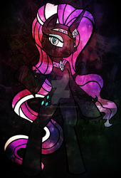 Size: 1024x1504 | Tagged: safe, artist:scribblesketchscoo, idw, nightmare rarity, pony, unicorn, g4, bipedal, deviantart watermark, evil, eyeshadow, female, looking at you, makeup, mare, obtrusive watermark, solo, watermark