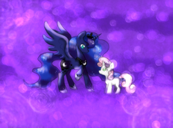 Size: 1633x1210 | Tagged: safe, artist:chiuuchiuu, princess luna, sweetie belle, for whom the sweetie belle toils, g4