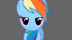 Size: 1191x657 | Tagged: safe, rainbow dash, g4, bedroom eyes, female, gray background, simple background, smiling, solo