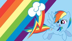 Size: 1191x670 | Tagged: safe, artist:ponyphile, rainbow dash, g4, cutie mark, female, rainbow, smiling, solo, vector, wallpaper