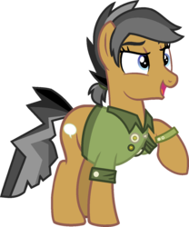 Size: 1116x1339 | Tagged: safe, artist:starryoak, quibble pants, earth pony, pony, g4, bottomless, clothes, partial nudity, raised hoof, rule 63, simple background, solo, squabble skirt, transparent background
