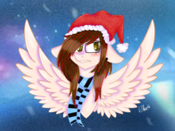 Size: 2048x1536 | Tagged: safe, artist:rainbowcupcake122, oc, oc only, pegasus, pony, clothes, female, floppy ears, hat, mare, santa hat, scarf, solo, spread wings