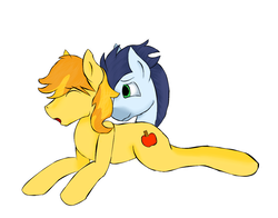 Size: 1165x913 | Tagged: safe, artist:supraphary, braeburn, soarin', pony, g4, cuddling, disembodied head, gay, head, male, ship:soarburn, shipping, snuggling