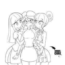 Size: 500x500 | Tagged: safe, artist:caoscore, sci-twi, sunset shimmer, twilight sparkle, equestria girls, g4, clothes, female, lesbian, ot3, self ponidox, ship:sci-twishimmer, ship:sunset twiangle, ship:sunsetsparkle, shipping, sketch, smiling, trio, twolight, wip