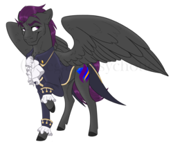 Size: 1938x1612 | Tagged: safe, artist:cranberry--zombie, oc, oc only, oc:devious duke, pegasus, pony, clothes, male, raised hoof, simple background, solo, stallion, transparent background