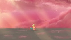 Size: 1024x576 | Tagged: safe, artist:laps-sp, sunset shimmer, pony, unicorn, g4, crepuscular rays, female, magic, rain, solo, umbrella