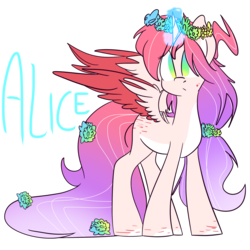 Size: 2048x2048 | Tagged: safe, artist:vanillashineart, oc, oc only, oc:alice, alicorn, pony, female, floral head wreath, flower, flower in hair, flower in tail, high res, magic, mare, solo