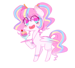 Size: 1574x1429 | Tagged: safe, artist:windymils, oc, oc only, oc:pink ice, pegasus, pony, female, food, hoof hold, ice cream, mare, simple background, smiling, solo, transparent background