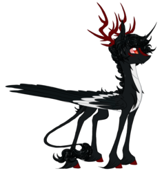 Size: 1628x1735 | Tagged: safe, artist:australian-senior, oc, oc only, oc:nolan invictus, oc:turret pony, alicorn, hybrid, kirin, pony, kirindos, alternate universe, antlers, colored hooves, colored sclera, defective turret, kirin-ified, leonine tail, ponified, portal (valve), portal 2, realistic horse legs, red eyes, redesign, scales, simple background, sketch, solo, species swap, transparent background, turret, unshorn fetlocks