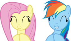 Size: 14727x8608 | Tagged: safe, artist:cyanlightning, fluttershy, rainbow dash, pegasus, pony, g4, gauntlet of fire, .svg available, absurd resolution, c:, clapping, clapping ponies, cute, dashabetes, duo, eyes closed, female, grin, mare, shyabetes, simple background, smiling, transparent background, vector