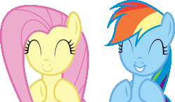 Size: 3696x2160 | Tagged: safe, artist:cyanlightning, fluttershy, rainbow dash, pony, g4, gauntlet of fire, animated, clapping, clapping ponies, cute, dashabetes, duo, eyes closed, female, gif, high res, mare, shyabetes, simple background, smiling, transparent background, vector