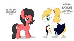 Size: 1280x720 | Tagged: safe, artist:anonymousdrawfig, oc, oc only, oc:filly anon, oc:luftkrieg, earth pony, pegasus, pony, 8chan, aryan, aryan pony, ascot, blonde, clothes, cute, cutie mark, dialogue, female, filly, hairband, hitler youth, luftkriebetes, nazipone, ponytail, question mark, simple background, skirt, skirt lift, smiling, speech bubble, text, transparent background, unamused, uniform