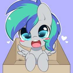 Size: 950x950 | Tagged: safe, artist:mrsremi, oc, oc only, oc:storm feather, pegasus, pony, box, cute, heart, heart eyes, solo, wingding eyes