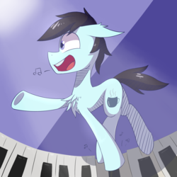 Size: 1000x1000 | Tagged: safe, artist:malphee, oc, oc only, oc:coinshot, earth pony, pony, male, micro, musical instrument, piano, singing, solo, stallion