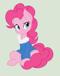 Size: 900x1134 | Tagged: dead source, safe, artist:ambris, artist:pegasisterthebrony, pinkie pie, earth pony, pony, g4, base used, clothes, cosplay, costume, female, sans (undertale), sans pie, simple background, sitting, solo, sweater, undertale