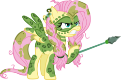 Size: 5327x3539 | Tagged: safe, artist:ironm17, fluttershy, pony, g4, the cutie re-mark, absurd resolution, alternate timeline, angry, bodypaint, chrysalis resistance timeline, female, simple background, solo, spear, stone spear, transparent background, tribal, tribalshy, vector, weapon