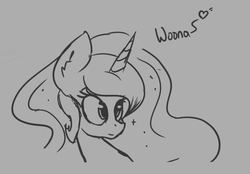Size: 798x554 | Tagged: safe, artist:thefloatingtree, princess luna, pony, g4, bust, cute, female, heart, lunabetes, monochrome, portrait, simple background, smiling, solo, woona