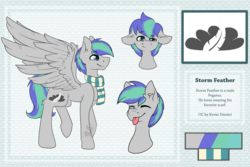 Size: 1024x683 | Tagged: safe, artist:lionbun, oc, oc only, oc:storm feather, pony, :p, bust, clothes, cutie mark, male, reference sheet, scarf, solo, tongue out