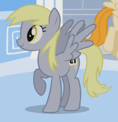 Size: 332x343 | Tagged: safe, screencap, derpy hooves, pegasus, pony, g4, sonic rainboom (episode), cropped, smiling, solo focus, underp