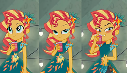 Size: 1242x712 | Tagged: safe, screencap, sunset shimmer, equestria girls, g4, my little pony equestria girls: legend of everfree, blushing, cropped, crystal gala, crystal gala dress, cup, female, solo