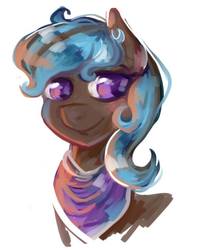 Size: 540x675 | Tagged: artist needed, source needed, safe, oc, oc only, oc:syrup, pony, bandana, bust, simple background, solo