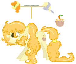 Size: 1282x1082 | Tagged: safe, artist:rosepinkarts, carrot top, derpy hooves, golden harvest, oc, oc:healthy sugar, earth pony, pony, g4, base used, cutie mark, female, lesbian, magical lesbian spawn, mare, offspring, parent:carrot top, parent:derpy hooves, parent:golden harvest, parents:derpytop, ship:derpytop, shipping, simple background, transparent background