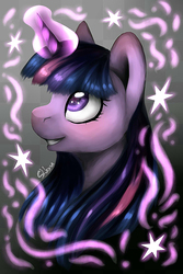 Size: 1024x1536 | Tagged: safe, artist:shkura2011, twilight sparkle, pony, g4, bust, female, magic, portrait, solo