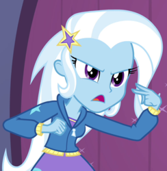 Size: 696x714 | Tagged: safe, screencap, trixie, equestria girls, g4, my little pony equestria girls: rainbow rocks, cropped, female, my eyes are up here, solo